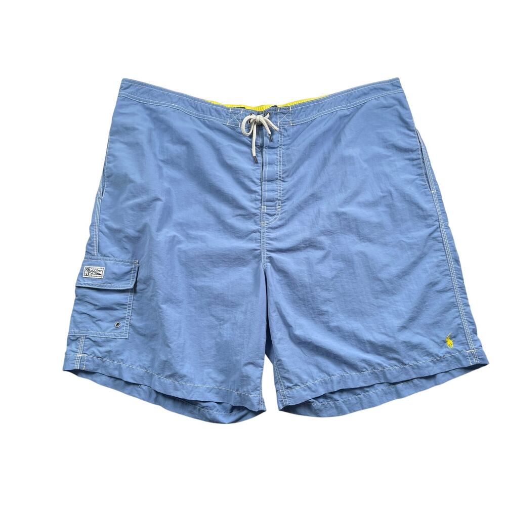 Vtg Polo Ralph Lauren Swim Trunks 4XB Blue Yellow Pony Logo 90s Retro Preppy
